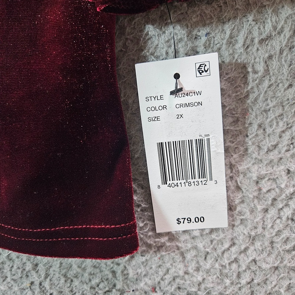 $79 NEW Calessa Embroidered Velvet Shirt Top Women 2X Stretch Dark Red NWT‎ - Picture 4 of 13